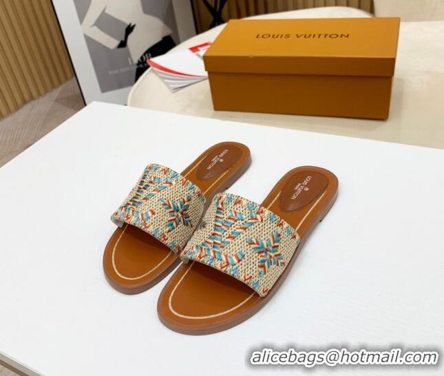 Popular Style Louis Vuitton Lock It Raffia Flat Slide Sandals 042801 Multicolor 2021