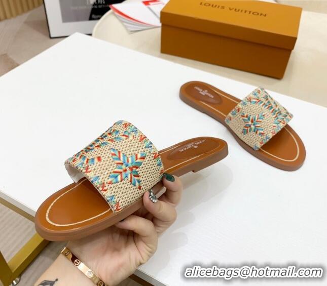 Popular Style Louis Vuitton Lock It Raffia Flat Slide Sandals 042801 Multicolor 2021