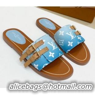 Good Taste Louis Vuitton Lock It Gradient Monogram Canvas Flat Slide Sandals 042806 Blue 2021