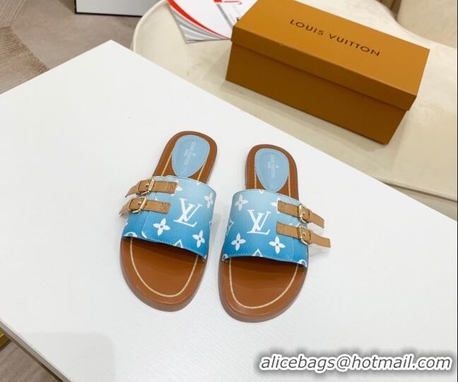 Good Taste Louis Vuitton Lock It Gradient Monogram Canvas Flat Slide Sandals 042806 Blue 2021