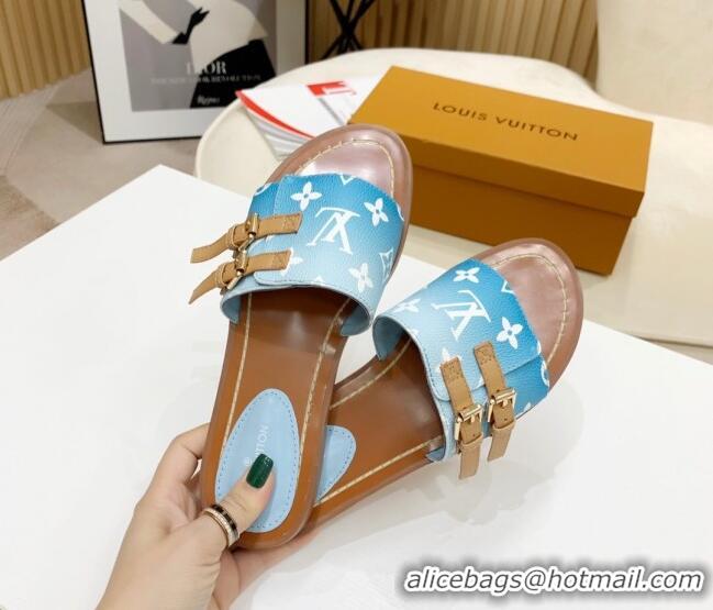 Good Taste Louis Vuitton Lock It Gradient Monogram Canvas Flat Slide Sandals 042806 Blue 2021