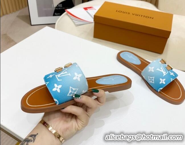 Good Taste Louis Vuitton Lock It Gradient Monogram Canvas Flat Slide Sandals 042806 Blue 2021