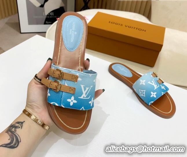 Good Taste Louis Vuitton Lock It Gradient Monogram Canvas Flat Slide Sandals 042806 Blue 2021