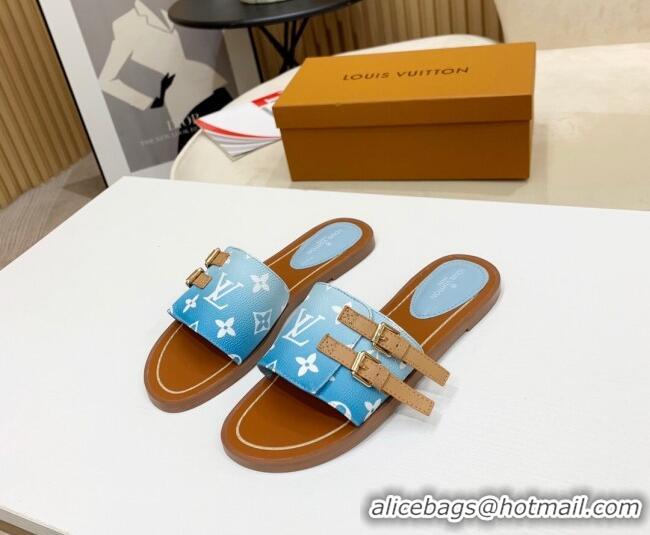 Good Taste Louis Vuitton Lock It Gradient Monogram Canvas Flat Slide Sandals 042806 Blue 2021