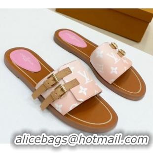 Top Design Louis Vuitton Lock It Gradient Monogram Canvas Flat Slide Sandals 042806 Pink 2021