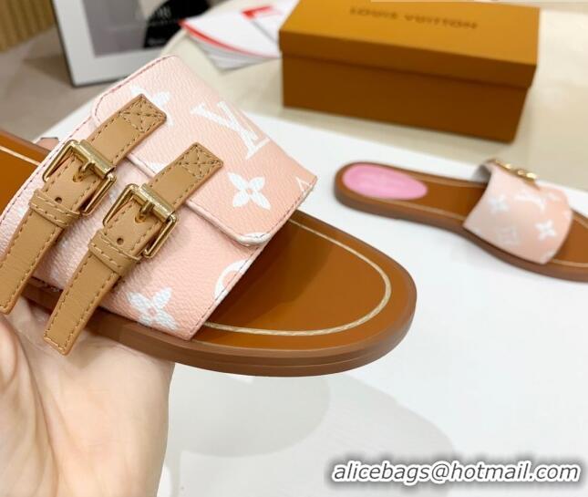 Top Design Louis Vuitton Lock It Gradient Monogram Canvas Flat Slide Sandals 042806 Pink 2021