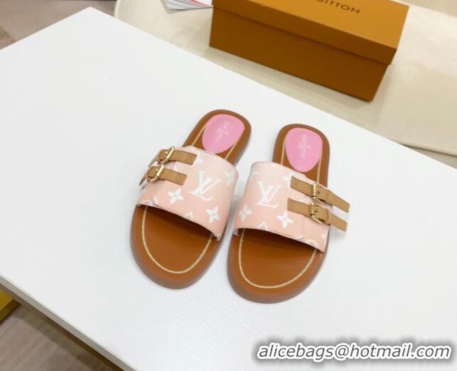 Top Design Louis Vuitton Lock It Gradient Monogram Canvas Flat Slide Sandals 042806 Pink 2021