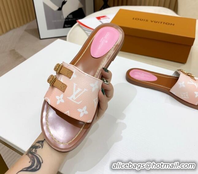 Top Design Louis Vuitton Lock It Gradient Monogram Canvas Flat Slide Sandals 042806 Pink 2021