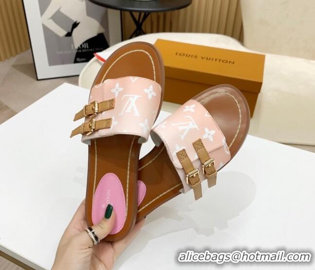 Top Design Louis Vuitton Lock It Gradient Monogram Canvas Flat Slide Sandals 042806 Pink 2021