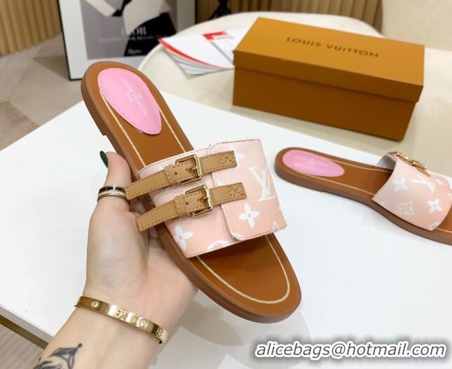 Top Design Louis Vuitton Lock It Gradient Monogram Canvas Flat Slide Sandals 042806 Pink 2021