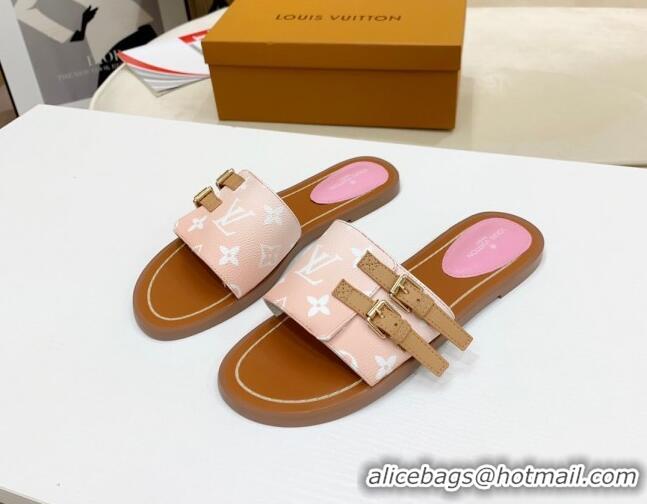 Top Design Louis Vuitton Lock It Gradient Monogram Canvas Flat Slide Sandals 042806 Pink 2021