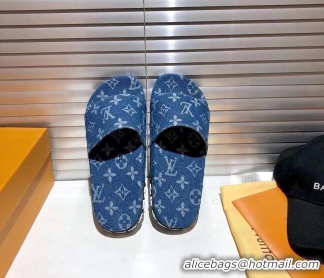 Good Product Louis Vuitton Jumbo Denim Flatform Slide Sandals 042888 Blue 2021