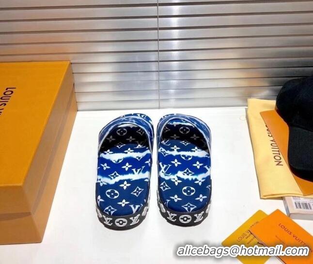 Discount Louis Vuitton Jumbo Escale Flatform Slide Sandals 042889 Blue 2021