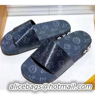 Top Grade Louis Vuitton Jumbo Flatform Slide Sandals 042890 Navy Blue 2021