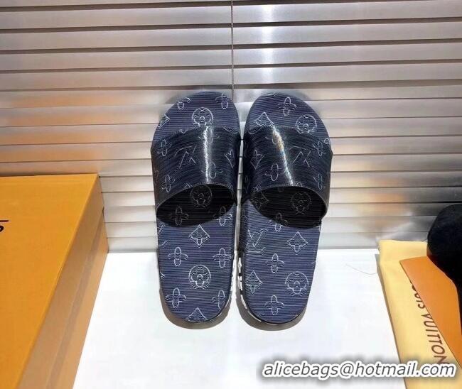 Top Grade Louis Vuitton Jumbo Flatform Slide Sandals 042890 Navy Blue 2021