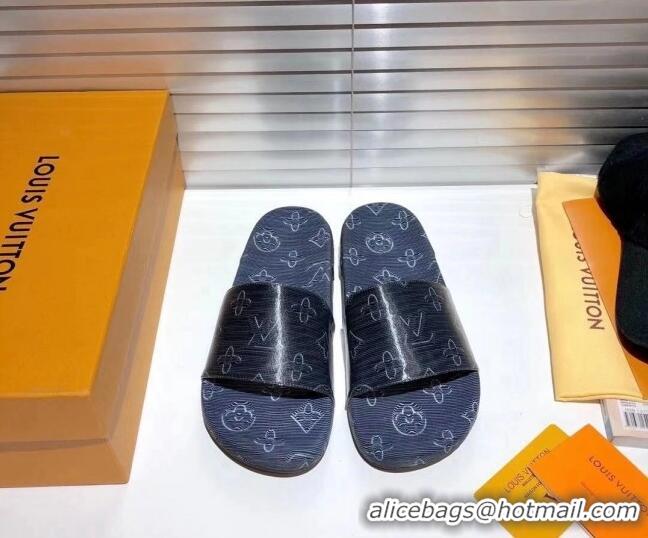 Top Grade Louis Vuitton Jumbo Flatform Slide Sandals 042890 Navy Blue 2021