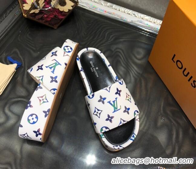 Top Quality Louis Vuitton Jumbo Monogram Canvas Flatform Slide Sandals 043084 White 2021