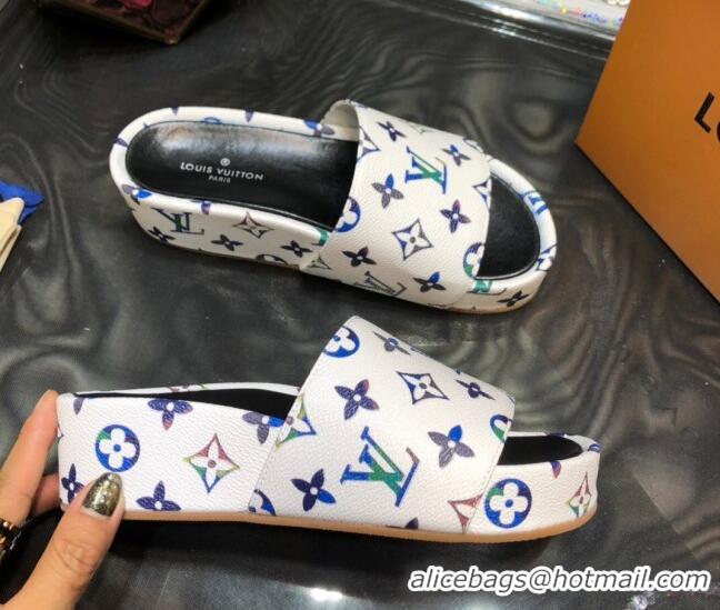 Top Quality Louis Vuitton Jumbo Monogram Canvas Flatform Slide Sandals 043084 White 2021