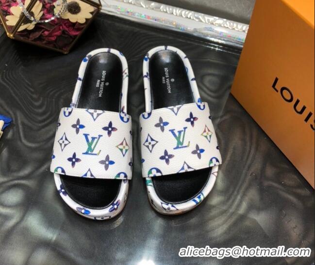 Top Quality Louis Vuitton Jumbo Monogram Canvas Flatform Slide Sandals 043084 White 2021