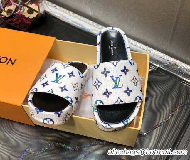 Top Quality Louis Vuitton Jumbo Monogram Canvas Flatform Slide Sandals 043084 White 2021