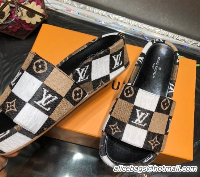 Fashion Louis Vuitton Jumbo Damier Canvas Flatform Slide Sandals 043085 Brown 2021