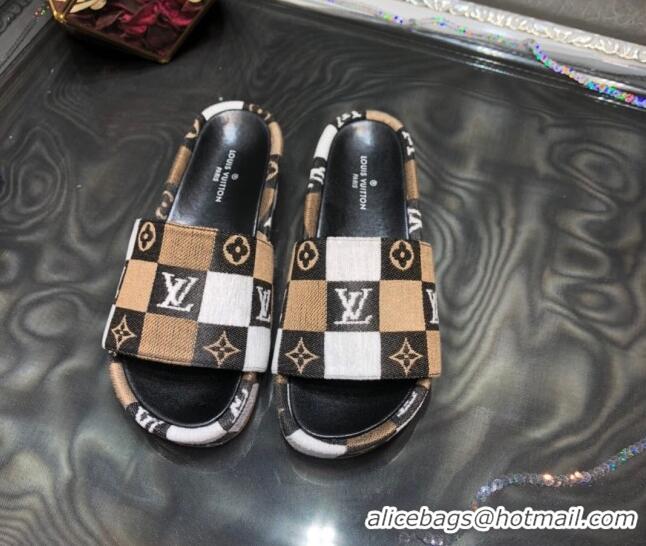 Fashion Louis Vuitton Jumbo Damier Canvas Flatform Slide Sandals 043085 Brown 2021