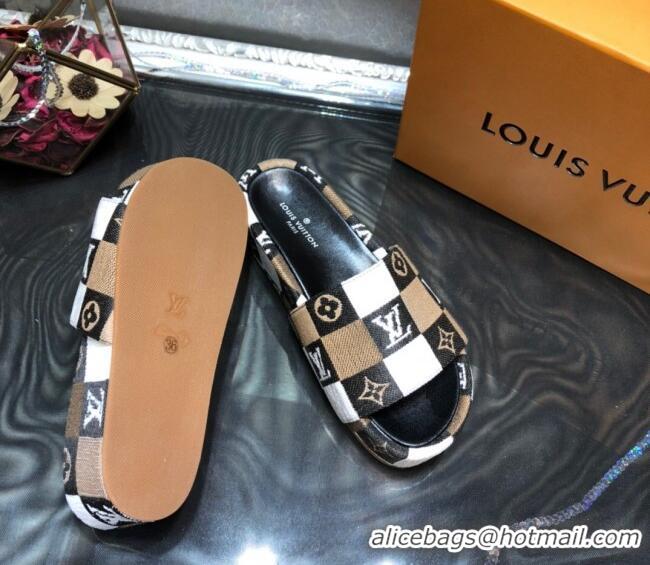 Fashion Louis Vuitton Jumbo Damier Canvas Flatform Slide Sandals 043085 Brown 2021