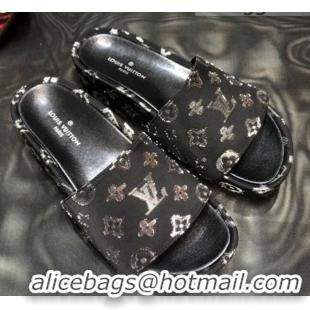 Low Price Louis Vuitton Jumbo Monogram Canvas Flatform Slide Sandals 043085 Black/Silver 2021