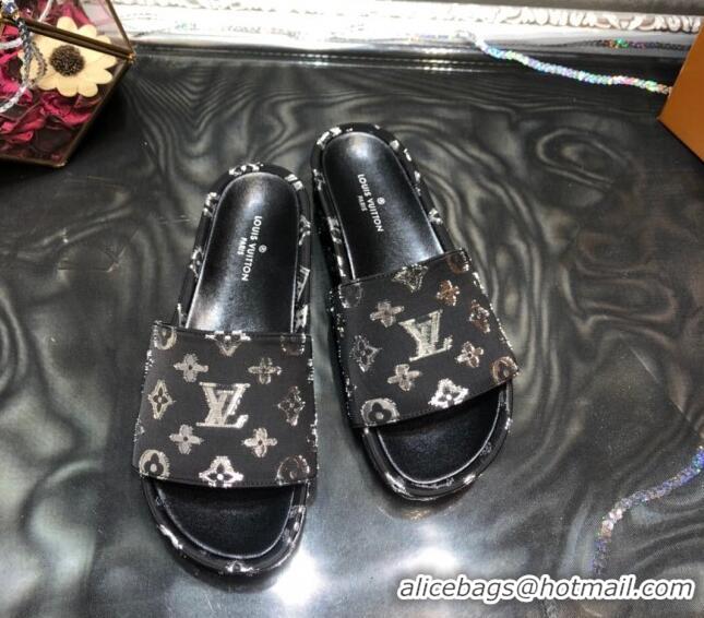 Low Price Louis Vuitton Jumbo Monogram Canvas Flatform Slide Sandals 043085 Black/Silver 2021