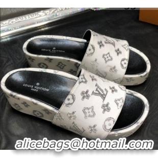 Hot Style Louis Vuitton Jumbo Monogram Canvas Flatform Slide Sandals 043085 White/Silver 2021