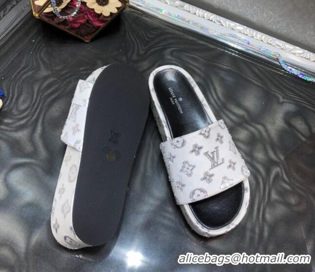 Hot Style Louis Vuitton Jumbo Monogram Canvas Flatform Slide Sandals 043085 White/Silver 2021