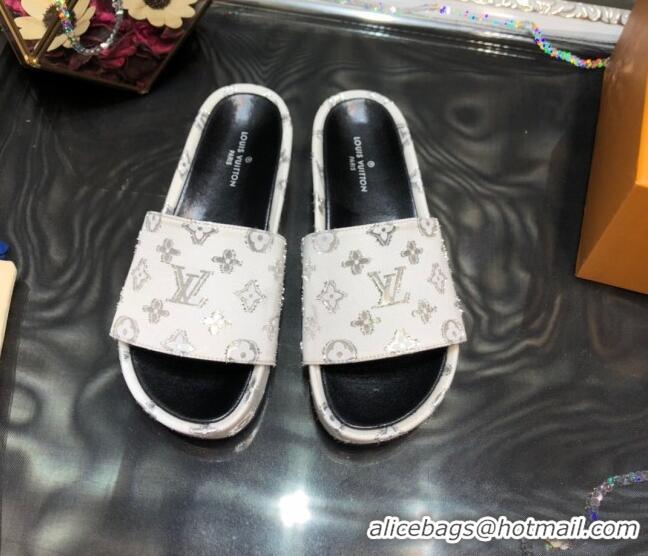 Hot Style Louis Vuitton Jumbo Monogram Canvas Flatform Slide Sandals 043085 White/Silver 2021