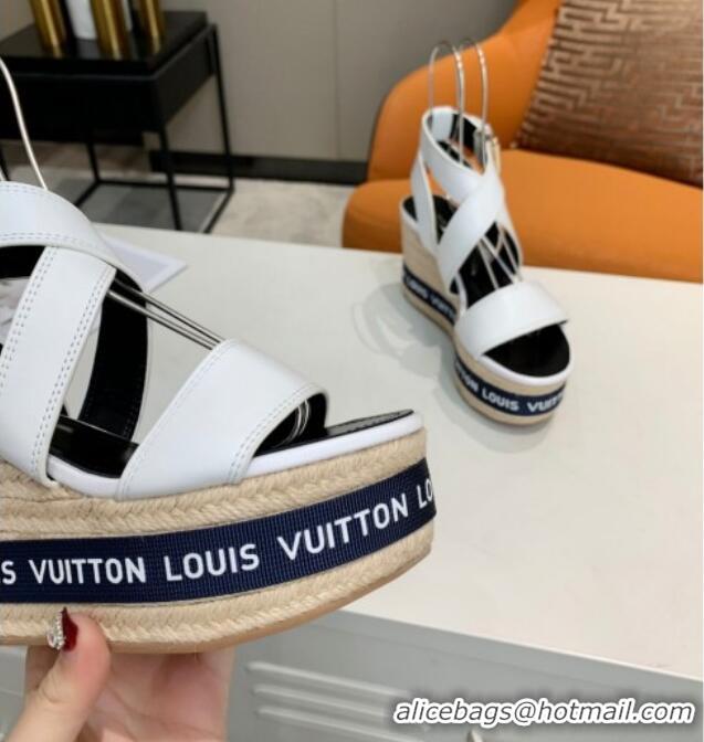 Sumptuous Louis Vuitton Boundary Leather Wedge Sandals 050631 White 2021