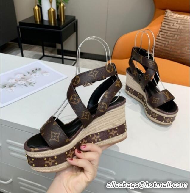 Top Quality Louis Vuitton Boundary Monogram Canvas Wedge Sandals 050632