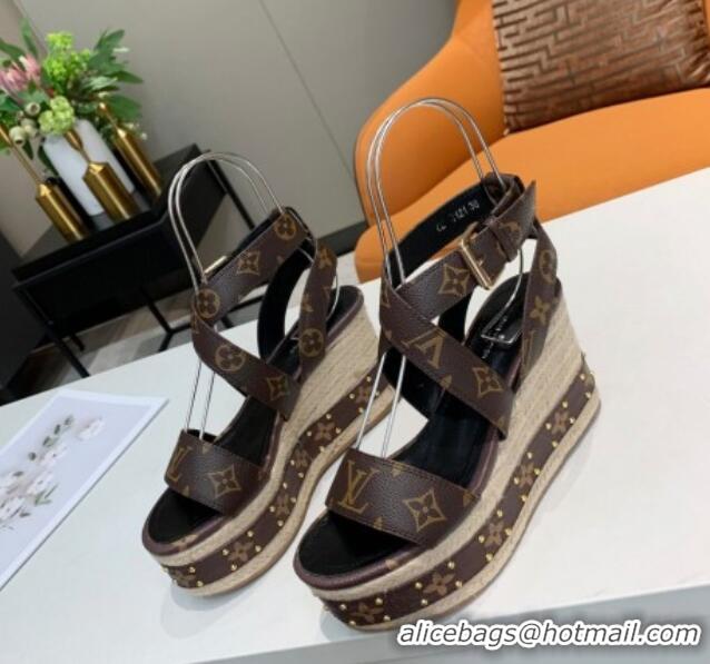 Top Quality Louis Vuitton Boundary Monogram Canvas Wedge Sandals 050632