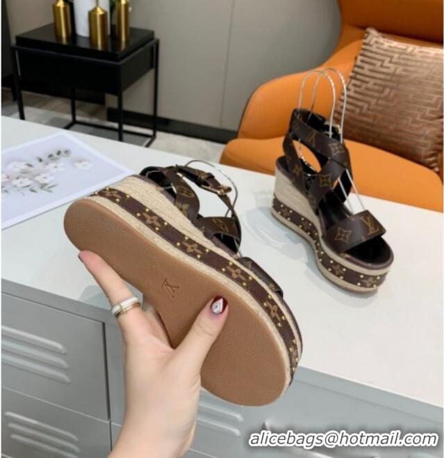 Top Quality Louis Vuitton Boundary Monogram Canvas Wedge Sandals 050632