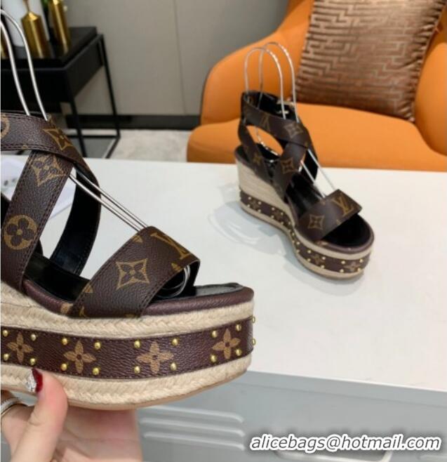 Top Quality Louis Vuitton Boundary Monogram Canvas Wedge Sandals 050632