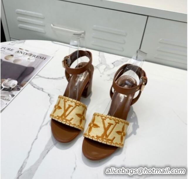 New Design Louis Vuitton Sienna Raffia Sandals 050633 Brown 2021