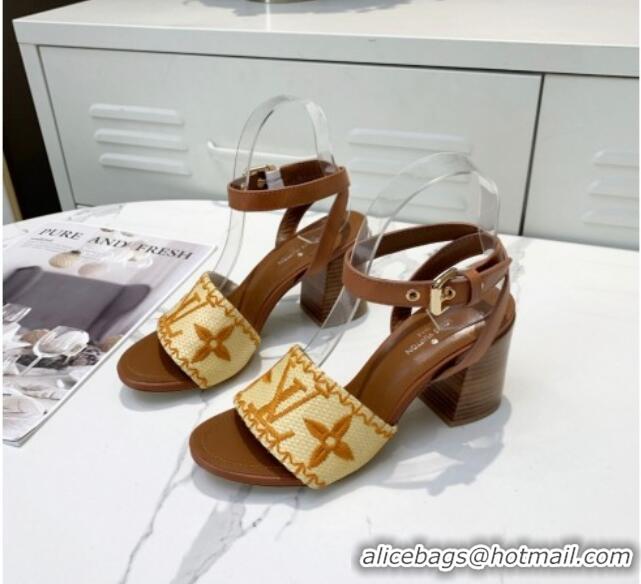 New Design Louis Vuitton Sienna Raffia Sandals 050633 Brown 2021