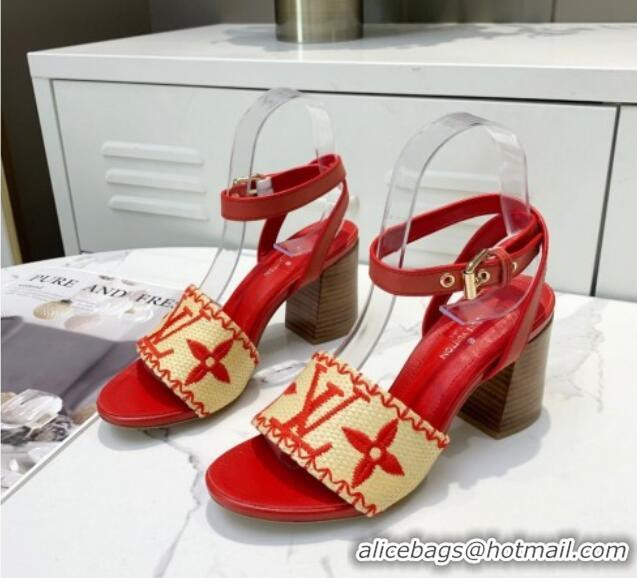 Good Quality Louis Vuitton Sienna Raffia Sandals 050633 Red 2021