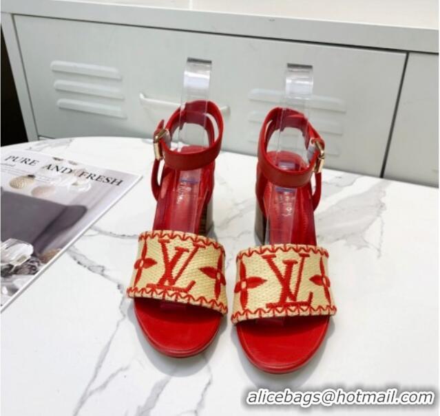 Good Quality Louis Vuitton Sienna Raffia Sandals 050633 Red 2021