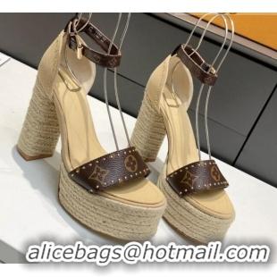 Unique Style Louis Vuitton Coastline Stud Canvas Platform Sandals 050642 Beige 2021