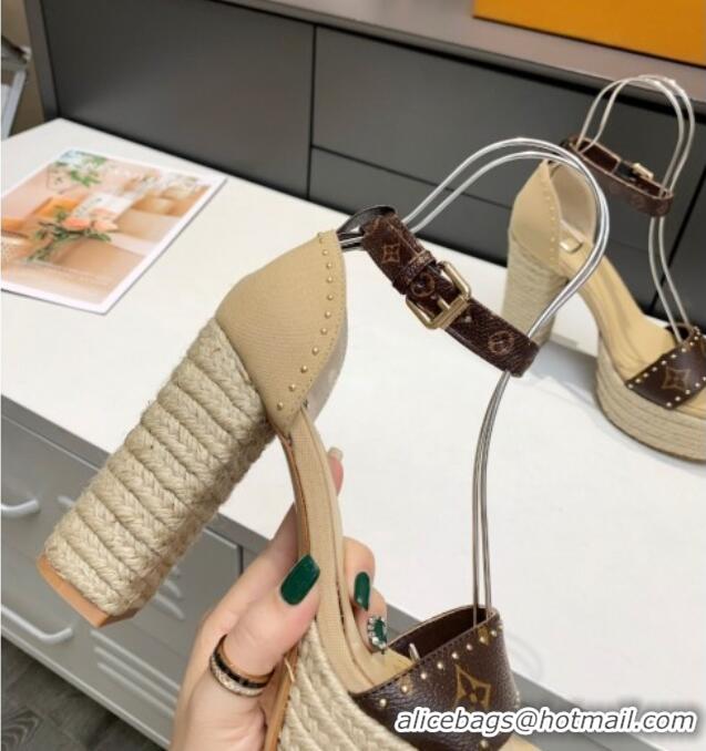 Unique Style Louis Vuitton Coastline Stud Canvas Platform Sandals 050642 Beige 2021