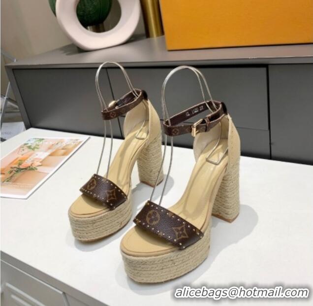 Unique Style Louis Vuitton Coastline Stud Canvas Platform Sandals 050642 Beige 2021