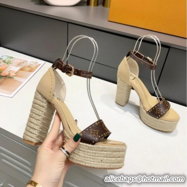 Unique Style Louis Vuitton Coastline Stud Canvas Platform Sandals 050642 Beige 2021