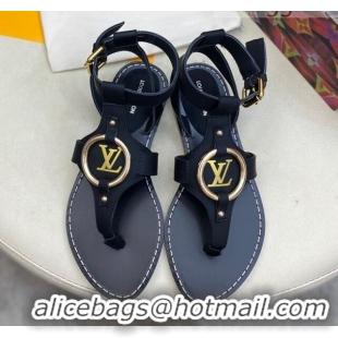 Cheap Price Louis Vuitton Faro Flat LV Circle Thong Sandals Black 2021