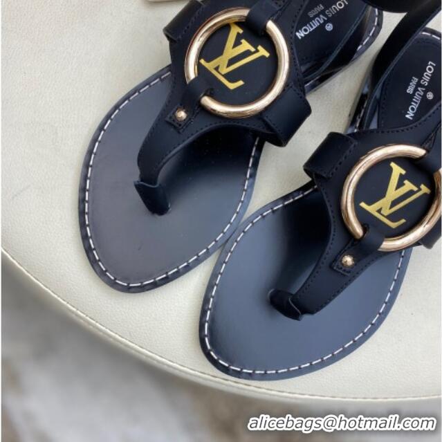 Cheap Price Louis Vuitton Faro Flat LV Circle Thong Sandals Black 2021