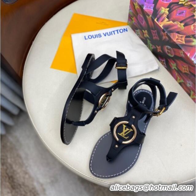 Cheap Price Louis Vuitton Faro Flat LV Circle Thong Sandals Black 2021