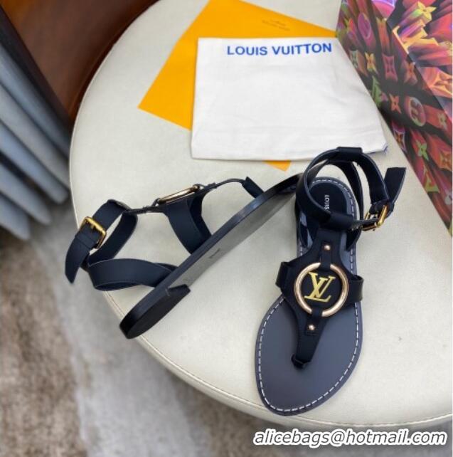 Cheap Price Louis Vuitton Faro Flat LV Circle Thong Sandals Black 2021