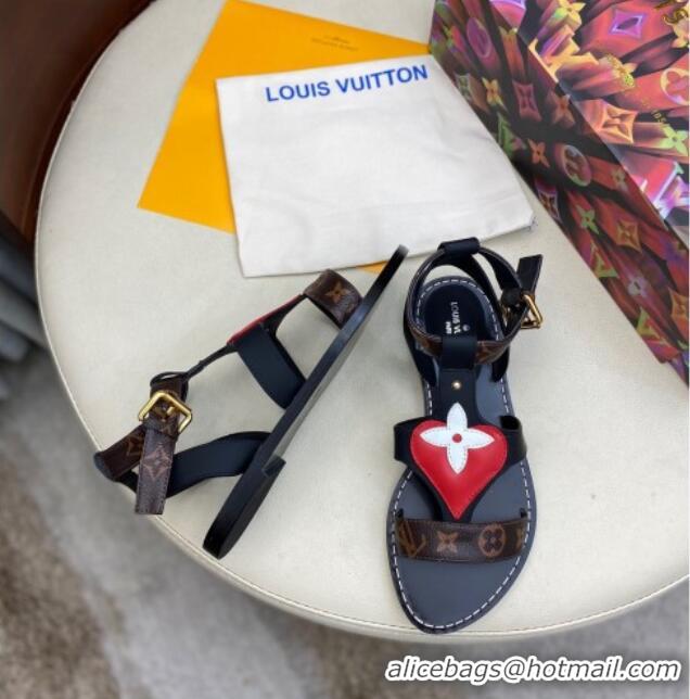 Fashion Luxury Louis Vuitton Faro Flat Heart Thong Sandals 050670 Black 2021